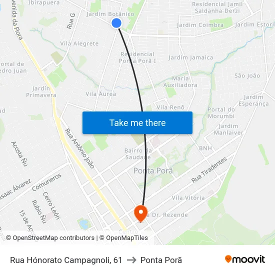 Rua Hónorato Campagnoli, 61 to Ponta Porã map