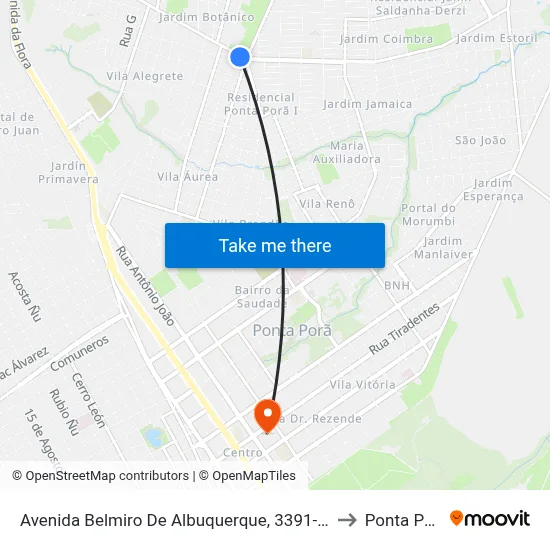 Avenida Belmiro De Albuquerque, 3391-3497 to Ponta Porã map