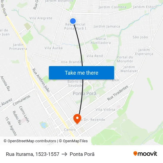 Rua Iturama, 1523-1557 to Ponta Porã map