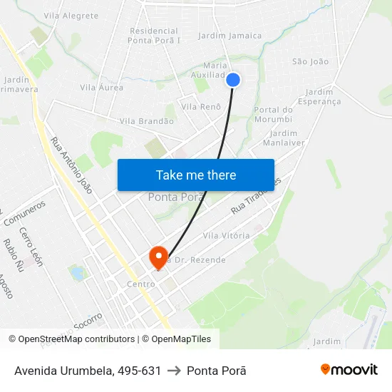 Avenida Urumbela, 495-631 to Ponta Porã map