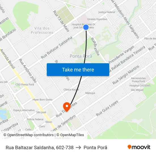Rua Baltazar Saldanha, 602-738 to Ponta Porã map