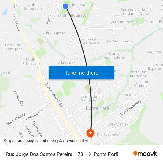 Rua Jorge Dos Santos Pereira, 178 to Ponta Porã map