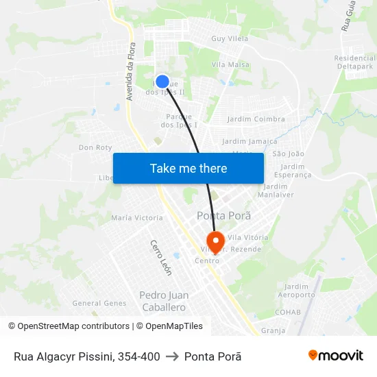 Rua Algacyr Pissini, 354-400 to Ponta Porã map