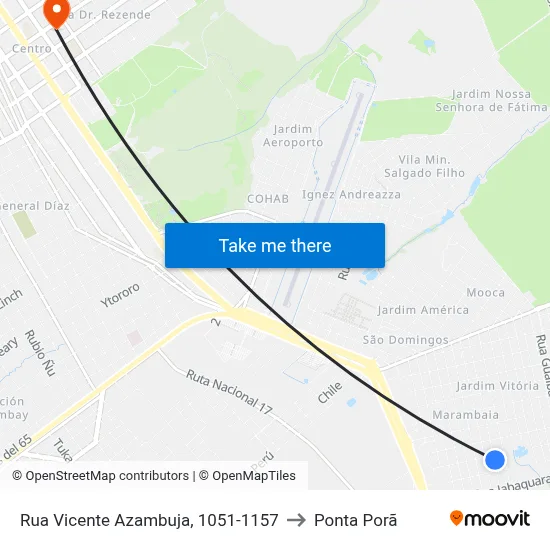 Rua Vicente Azambuja, 1051-1157 to Ponta Porã map