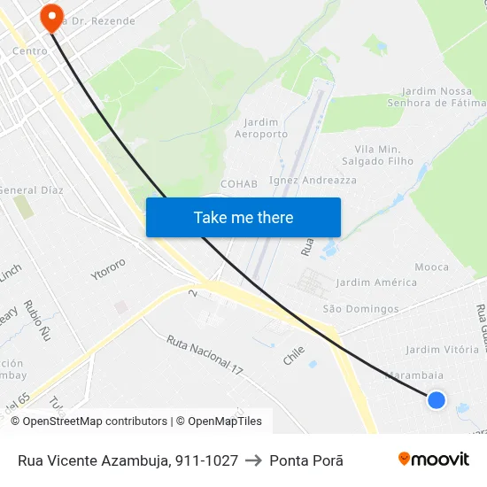 Rua Vicente Azambuja, 911-1027 to Ponta Porã map