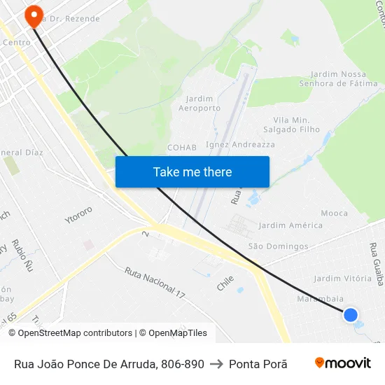 Rua João Ponce De Arruda, 806-890 to Ponta Porã map