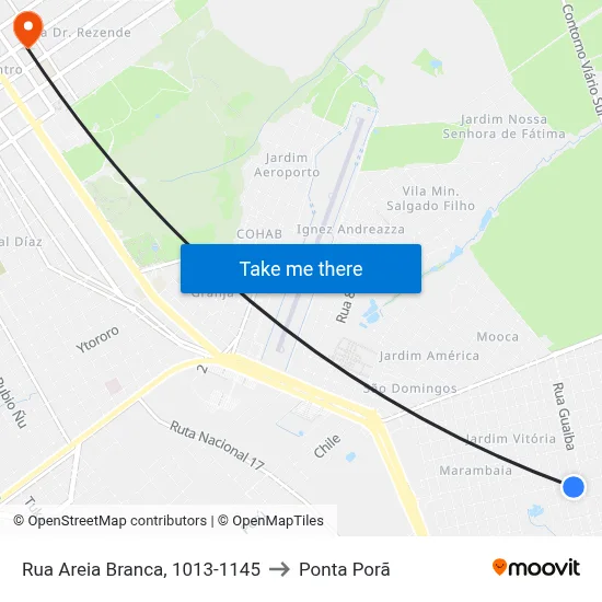 Rua Areia Branca, 1013-1145 to Ponta Porã map