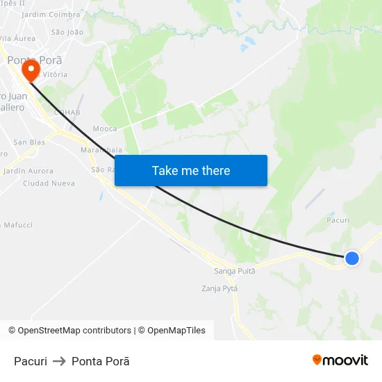 Pacuri to Ponta Porã map