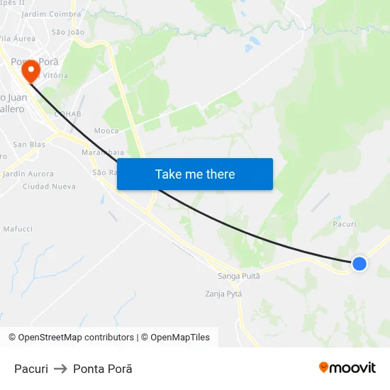 Pacuri to Ponta Porã map