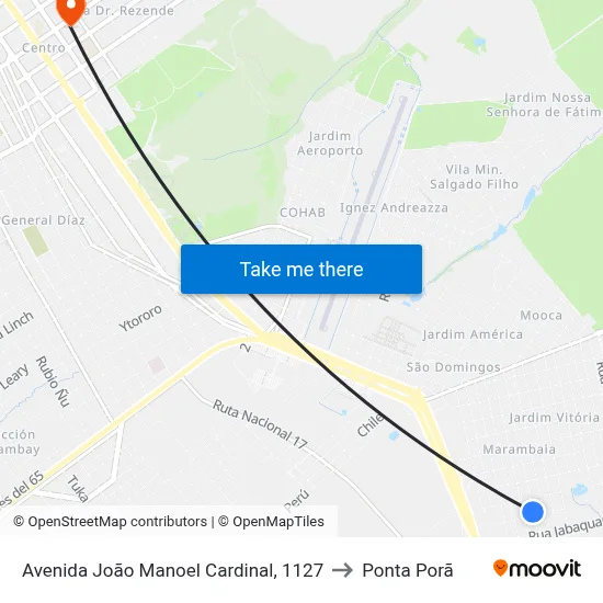 Avenida João Manoel Cardinal, 1127 to Ponta Porã map