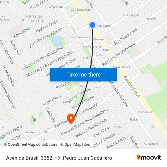 Avenida Brasil, 3352 to Pedro Juan Caballero map