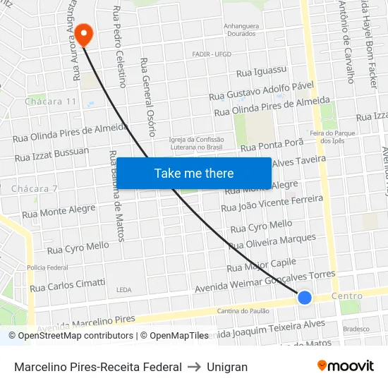 Marcelino Pires-Receita Federal to Unigran map