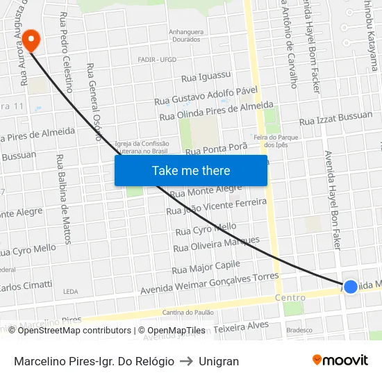 Marcelino Pires-Igr. Do Relógio to Unigran map