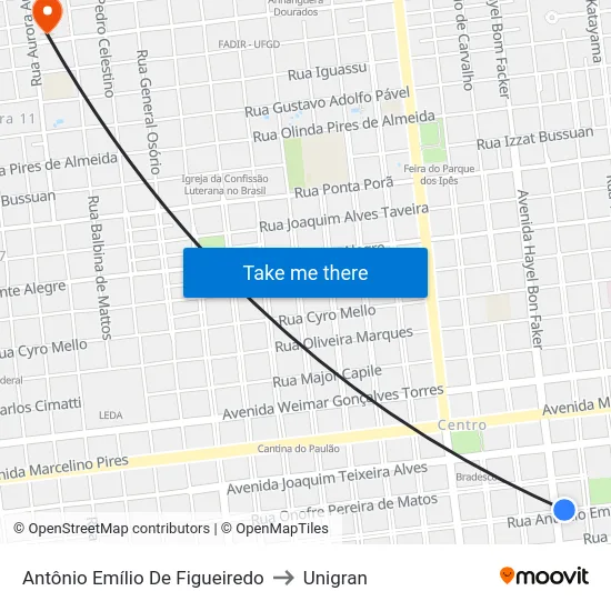 Antônio Emílio De Figueiredo to Unigran map