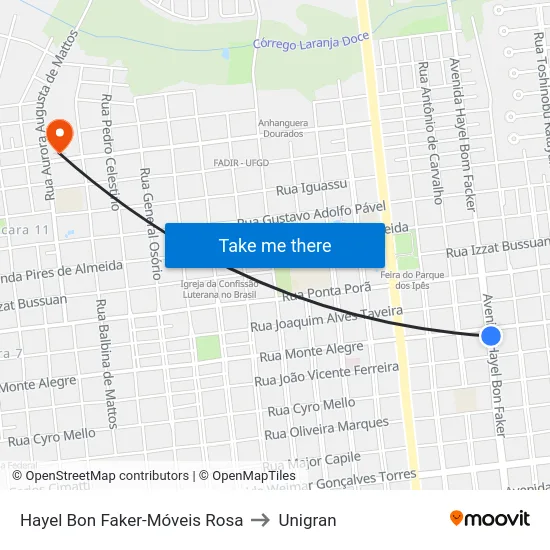Hayel Bon Faker-Móveis Rosa to Unigran map