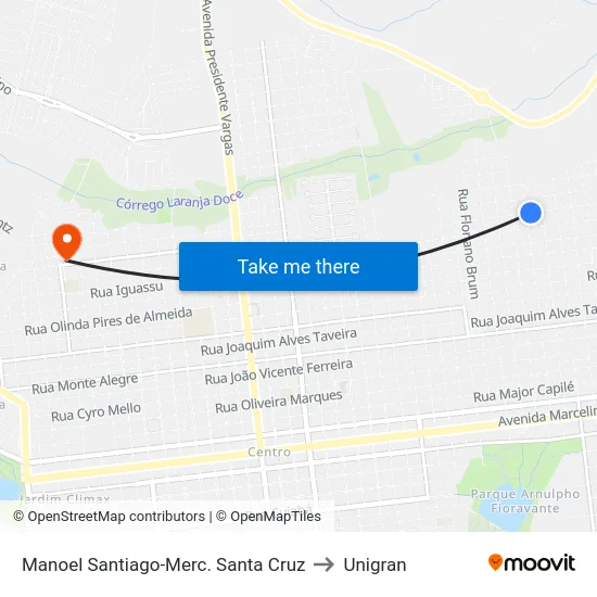 Manoel Santiago-Merc. Santa Cruz to Unigran map