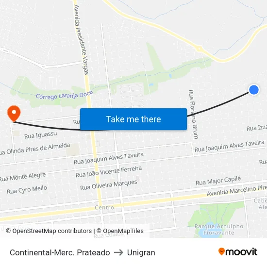 Continental-Merc. Prateado to Unigran map