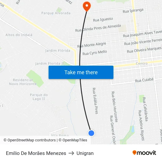 Emílio De Morães Menezes to Unigran map