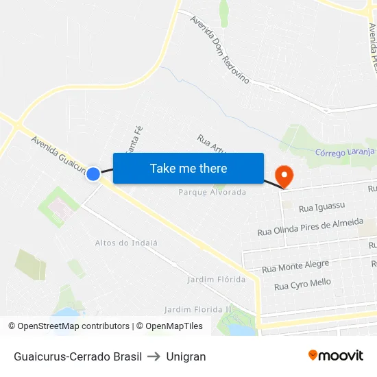 Guaicurus-Cerrado Brasil to Unigran map