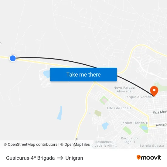 Guaicurus-4ª Brigada to Unigran map