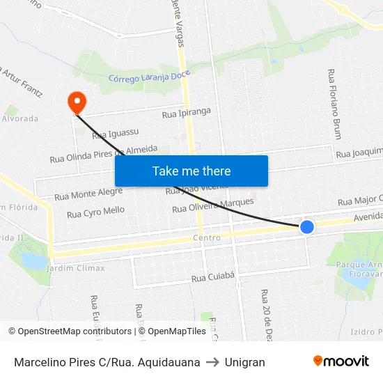 Marcelino Pires C/Rua. Aquidauana to Unigran map