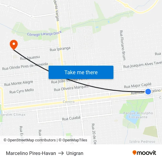 Marcelino Pires-Havan to Unigran map