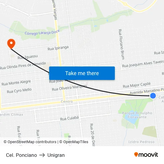 Cel. Ponciano to Unigran map