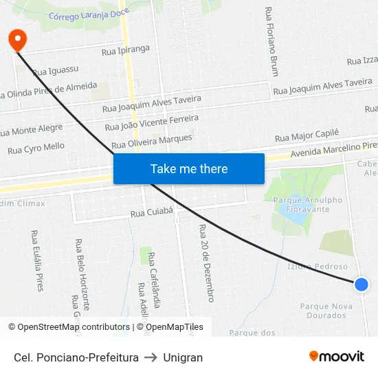 Cel. Ponciano-Prefeitura to Unigran map