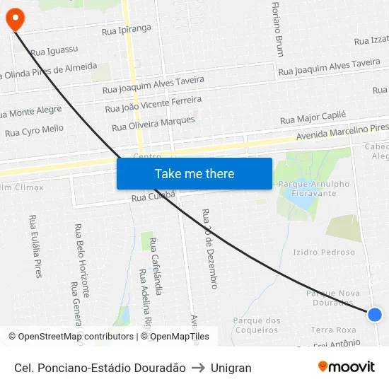 Cel. Ponciano-Estádio Douradão to Unigran map