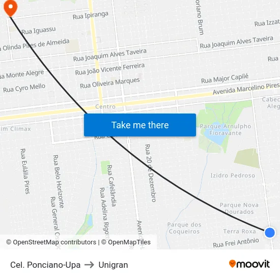 Cel. Ponciano-Upa to Unigran map