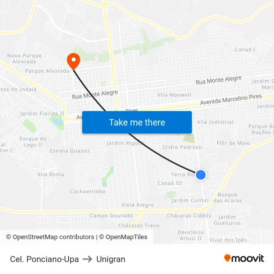 Cel. Ponciano-Upa to Unigran map