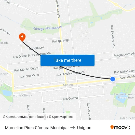 Marcelino Pires-Câmara Municipal to Unigran map