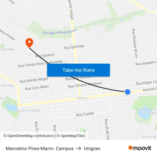 Marcelino Pires-Marm. Campus to Unigran map