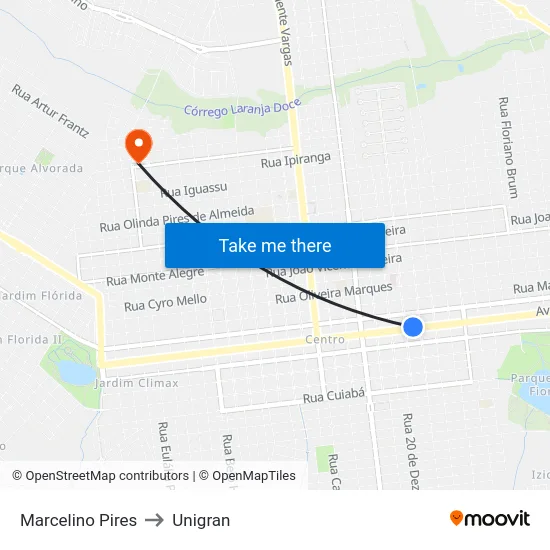 Marcelino Pires to Unigran map