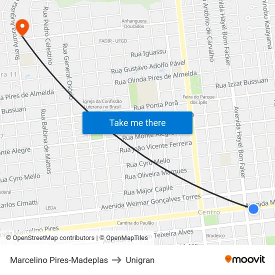 Marcelino Pires-Madeplas to Unigran map