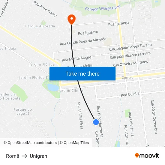 Romã to Unigran map