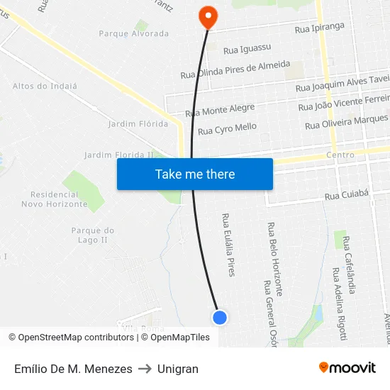 Emílio De M. Menezes to Unigran map