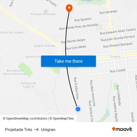 Projetada Três to Unigran map