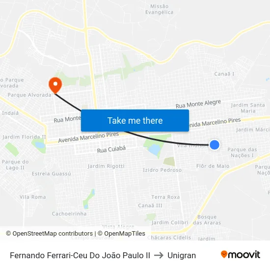 Fernando Ferrari-Ceu Do João Paulo II to Unigran map