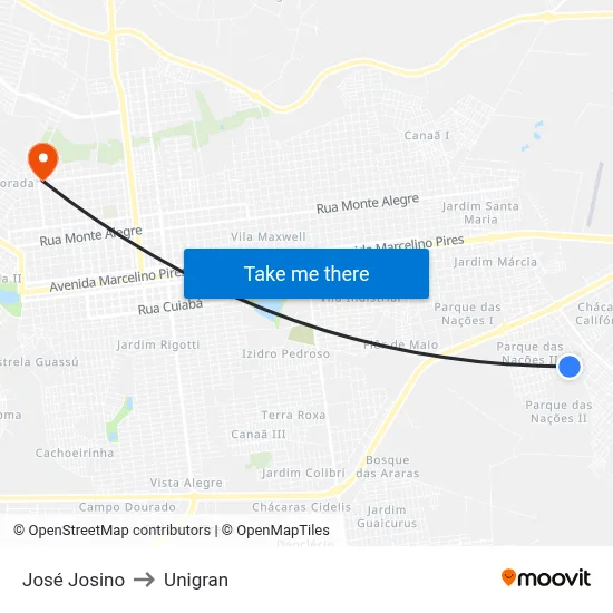 José Josino to Unigran map