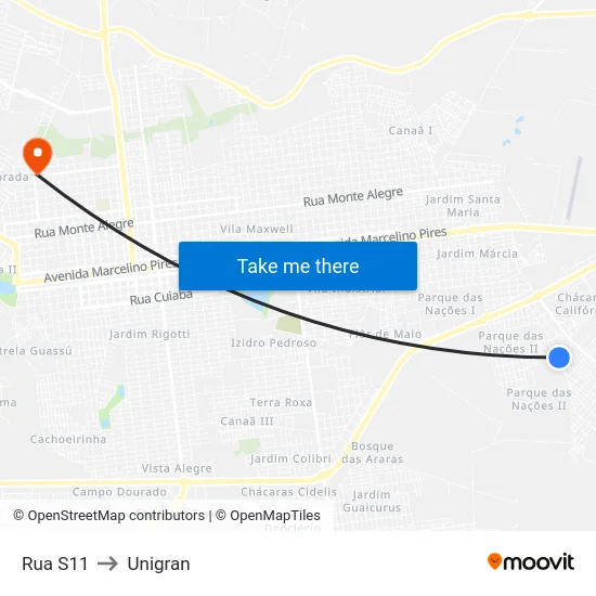 Rua S11 to Unigran map