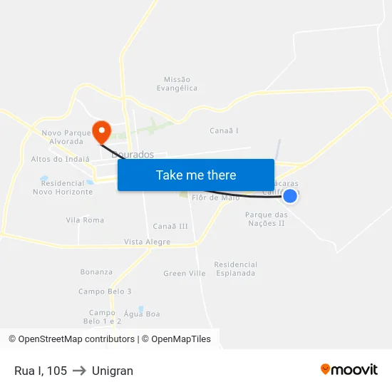 Rua I, 105 to Unigran map