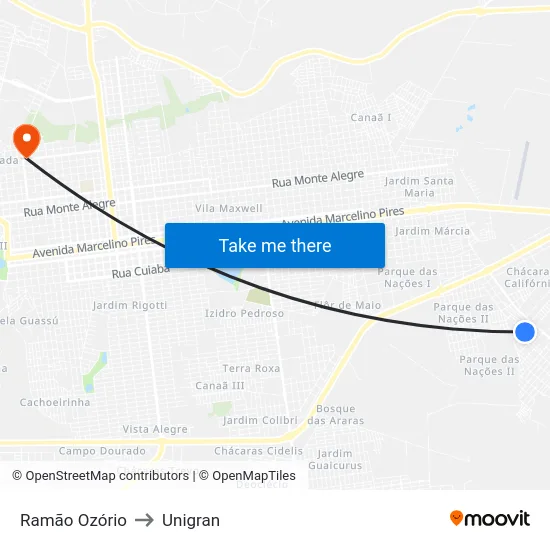 Ramão Ozório to Unigran map