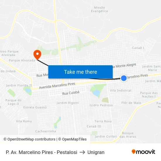 P. Av. Marcelino Pires - Pestalosi to Unigran map