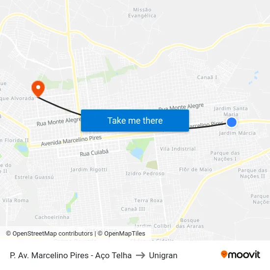 P. Av. Marcelino Pires - Aço Telha to Unigran map