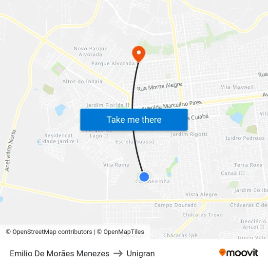 Emilio De Morães Menezes to Unigran map