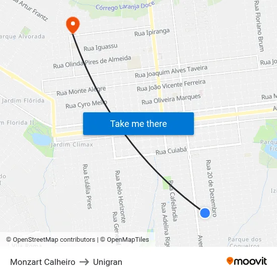 Monzart Calheiro to Unigran map