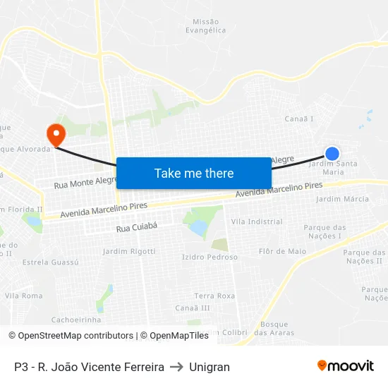 P3 - R. João Vicente Ferreira to Unigran map