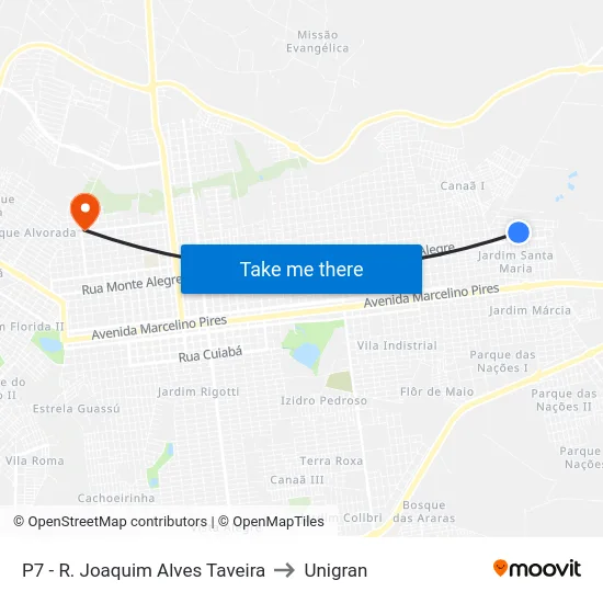 P7 - R.  Joaquim Alves Taveira to Unigran map