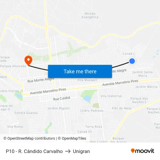 P10 - R. Cândido Carvalho to Unigran map